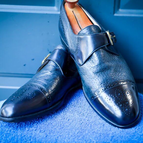 SALE - Moreschi 10.5 Burnished Monk Strap Black and Blue Mens Dress Shoes main image 15